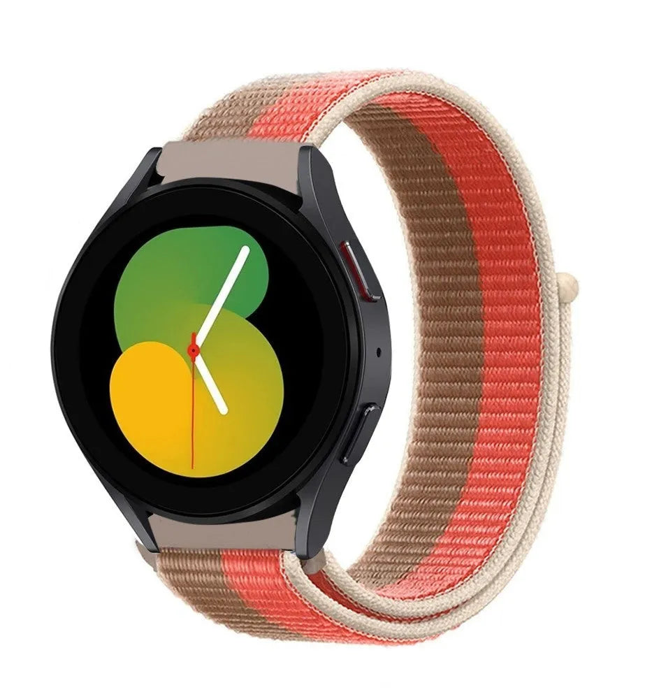 Nylon Strap, pink pomelo, on a watch, 3/4 front view