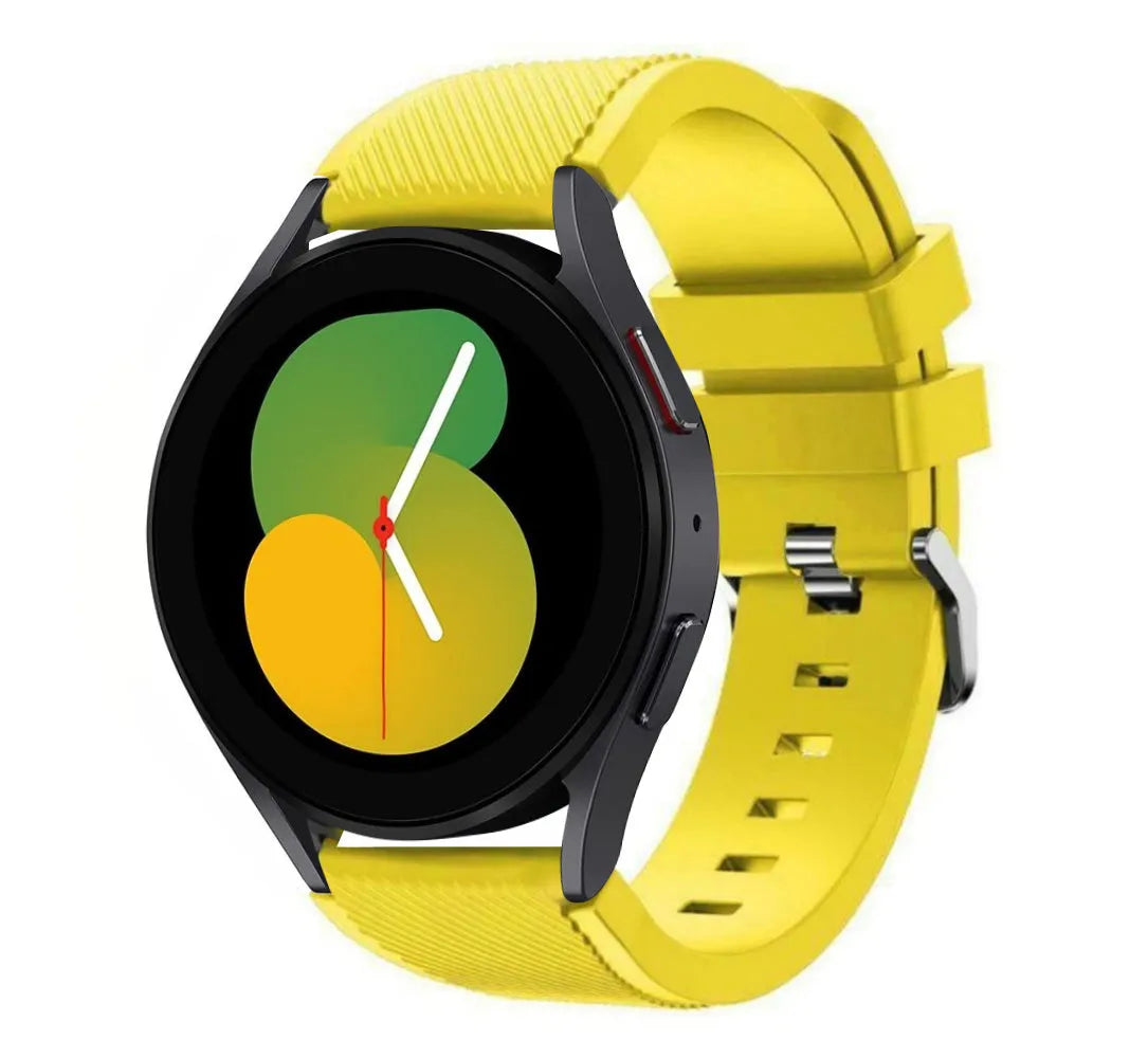 Twill Silicone Strap, yellow, on a watch, 3/4 front view