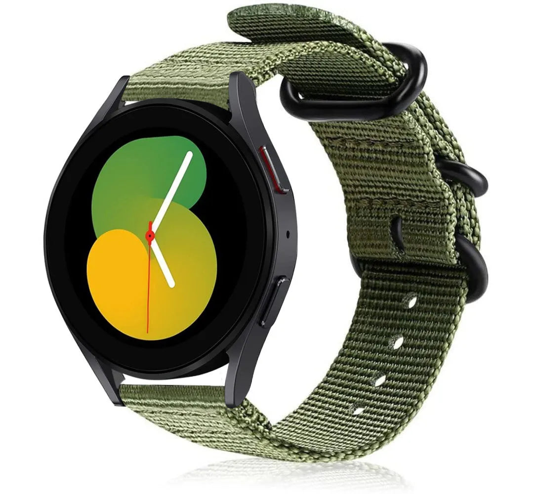 Nylon Buckle Strap, green, on a watch, 3/4 front view
