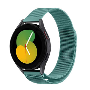 Milanese Strap, green, on a watch, 3/4 front view