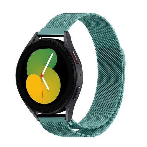 Milanese Strap, green, on a watch, 3/4 front view