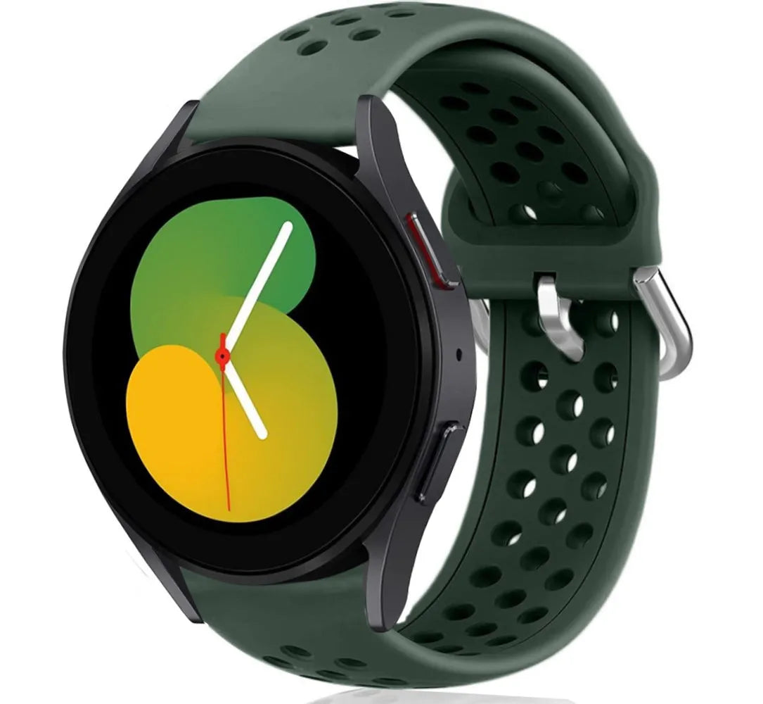 Breathable Silicone Strap, army green, on a watch, 3/4 front view