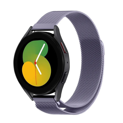 Milanese Strap, light purple, on a watch, 3/4 front view