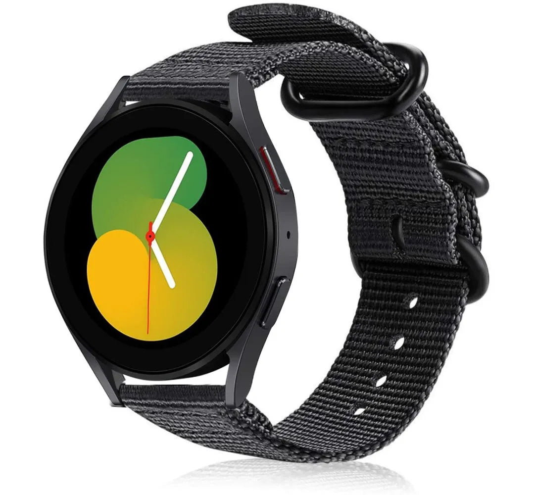 Nylon Buckle Strap, black, on a watch, 3/4 front view