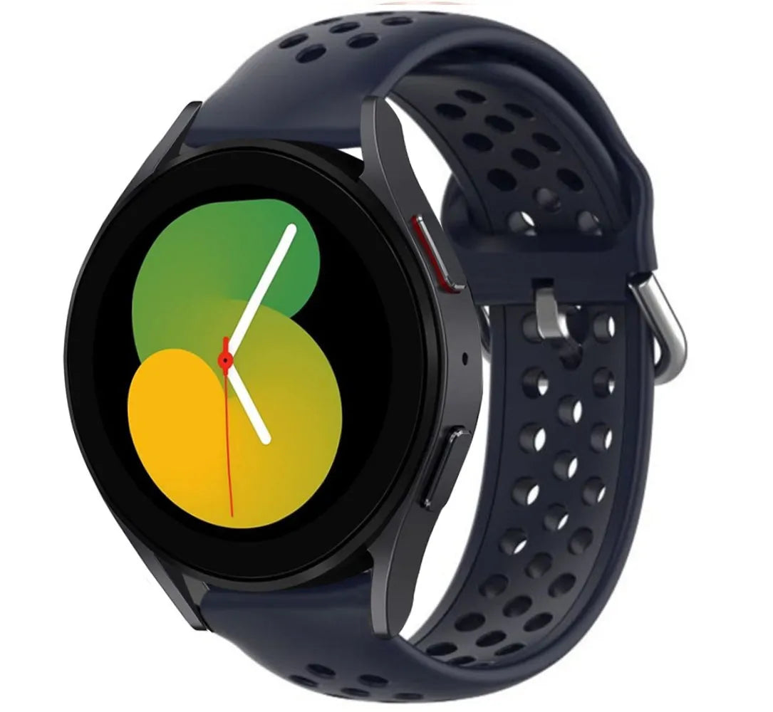 Breathable Silicone Strap, dark blue, on a watch, 3/4 front view