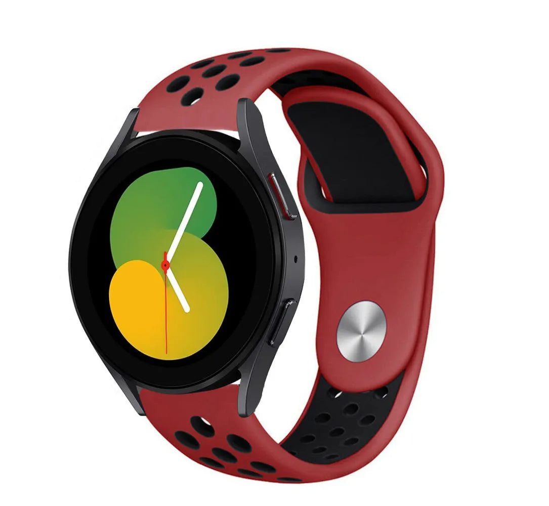 Silicone Sport Strap, red/black, on a watch, 3/4 front view