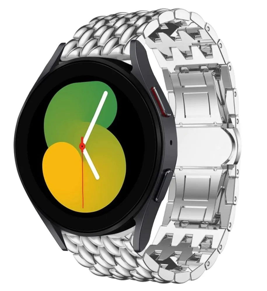 Steel Dragon Strap, silver, on a watch, 3/4 front view