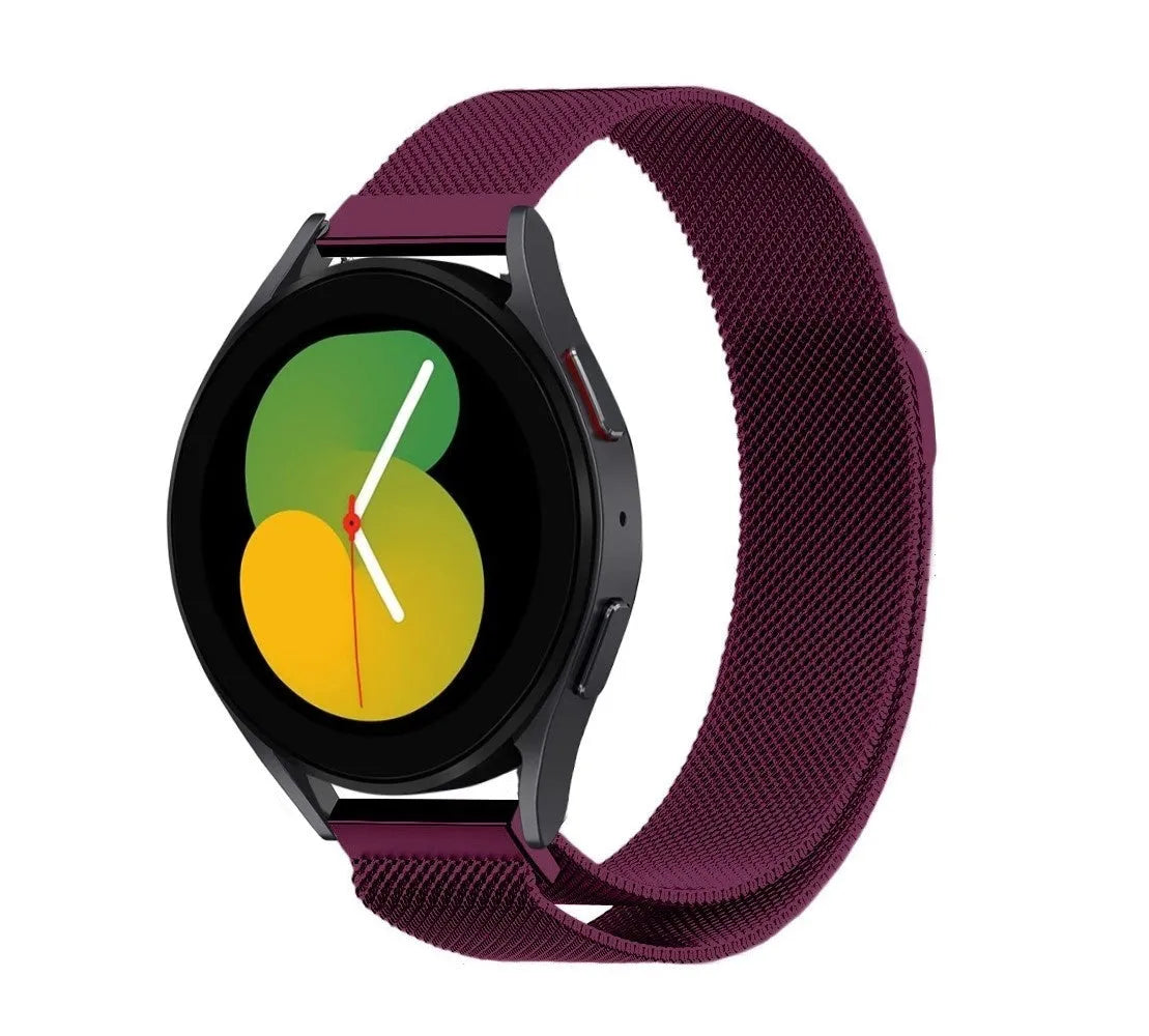 Milanese Strap, purple, on a watch, 3/4 front view
