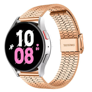 Fine Steel Strap, rose gold, on a watch, 3/4 front view