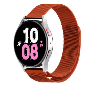 Milanese Strap, orange, on a watch, 3/4 front view