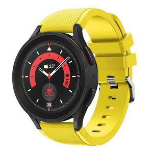 Twill Silicone Strap, yellow, on a watch, 3/4 front view