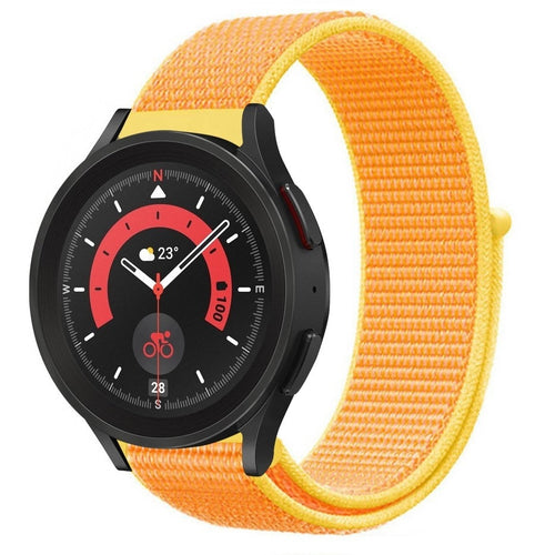 Nylon Strap, light yellow, on a watch, 3/4 front view