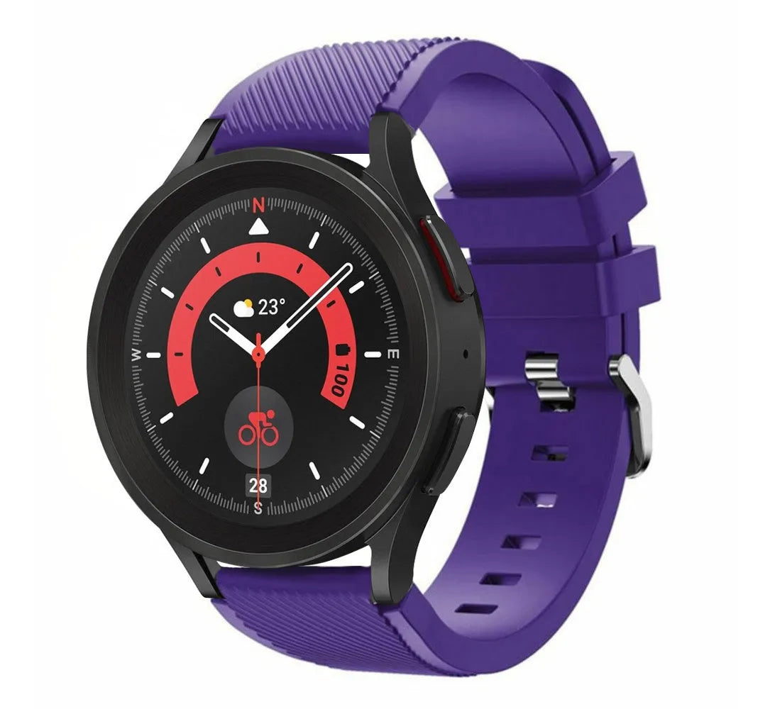 Twill Silicone Strap, purple, on a watch, 3/4 front view
