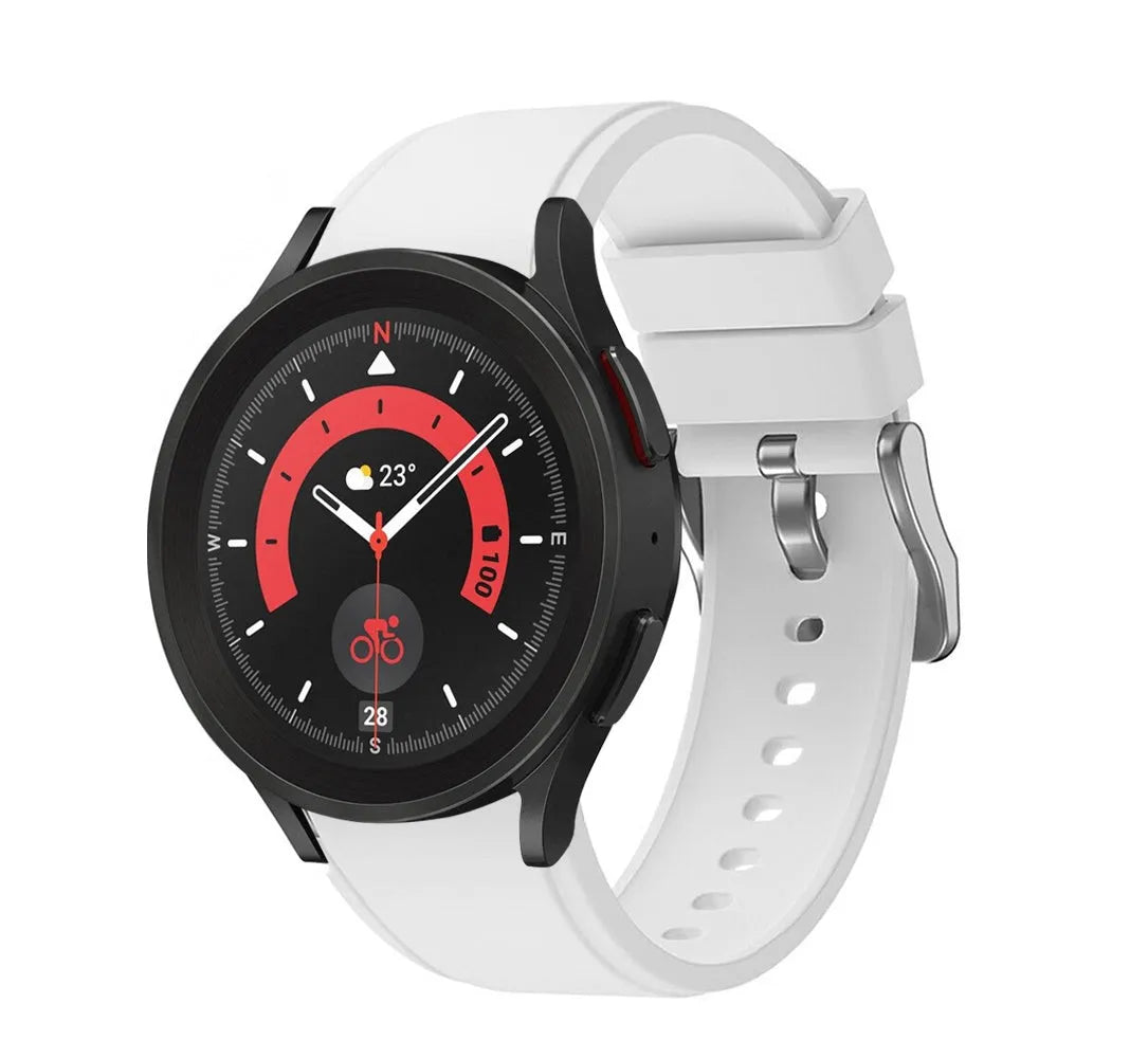 Silicone Strap 'Perfect Fit', white, on a watch, 3/4 front view