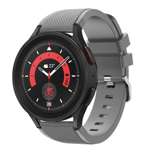 Twill Silicone Strap, grey, on a watch, 3/4 front view