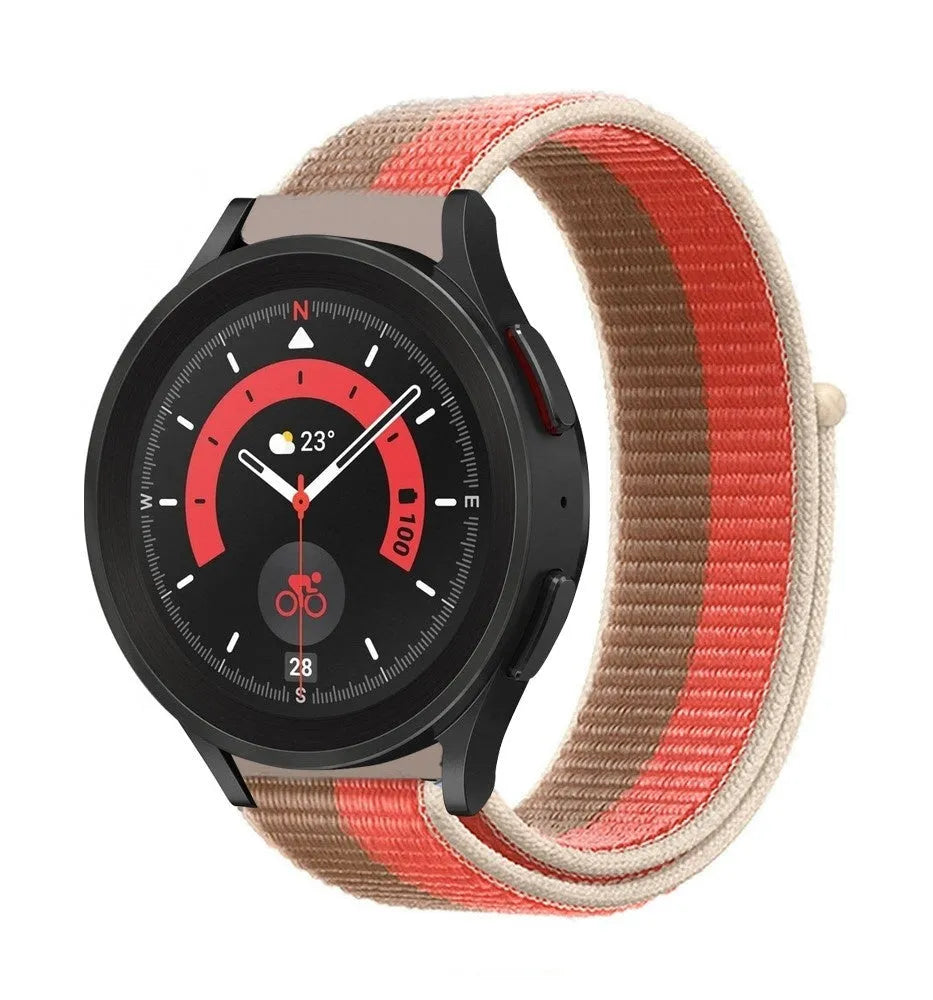 Nylon Strap, pink pomelo, on a watch, 3/4 front view