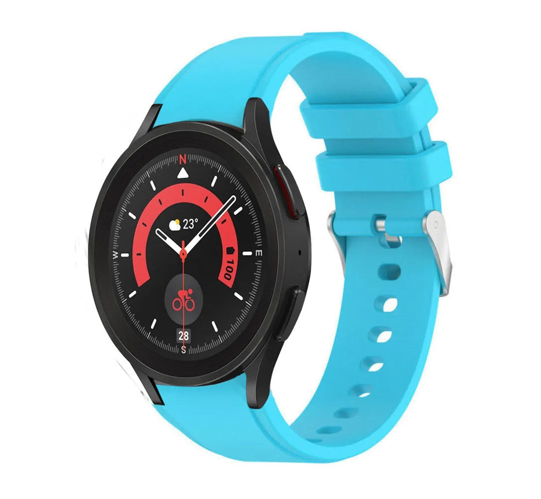 Silicone Strap 'Perfect Fit', light blue, on a watch, 3/4 front view