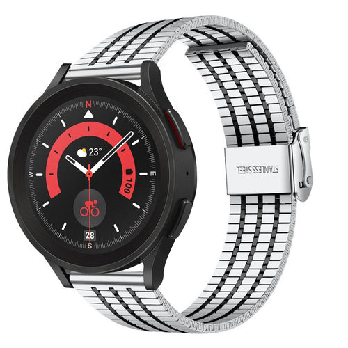 Fine Steel Strap, silver/black, on a watch, 3/4 front view