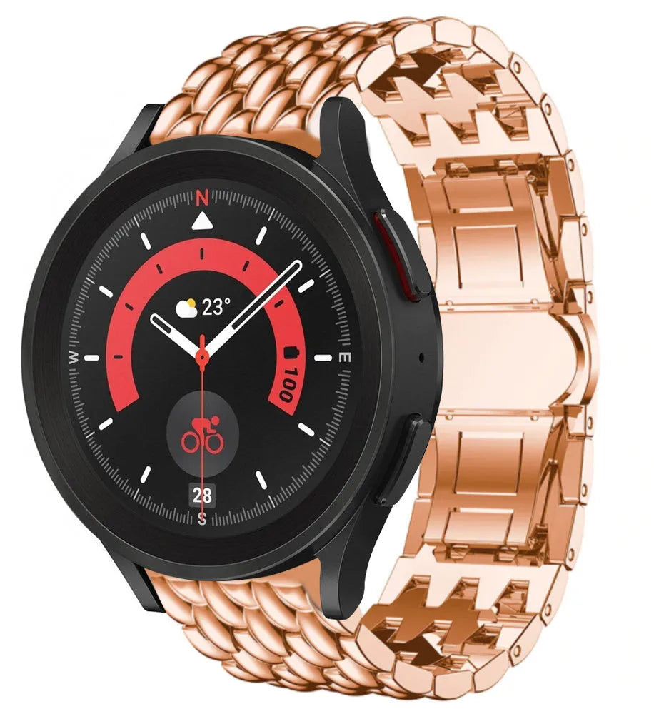Steel Dragon Strap, rose gold, on a watch, 3/4 front view