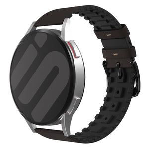 Leather Hybrid Strap, black/brown, on a watch, 3/4 front view