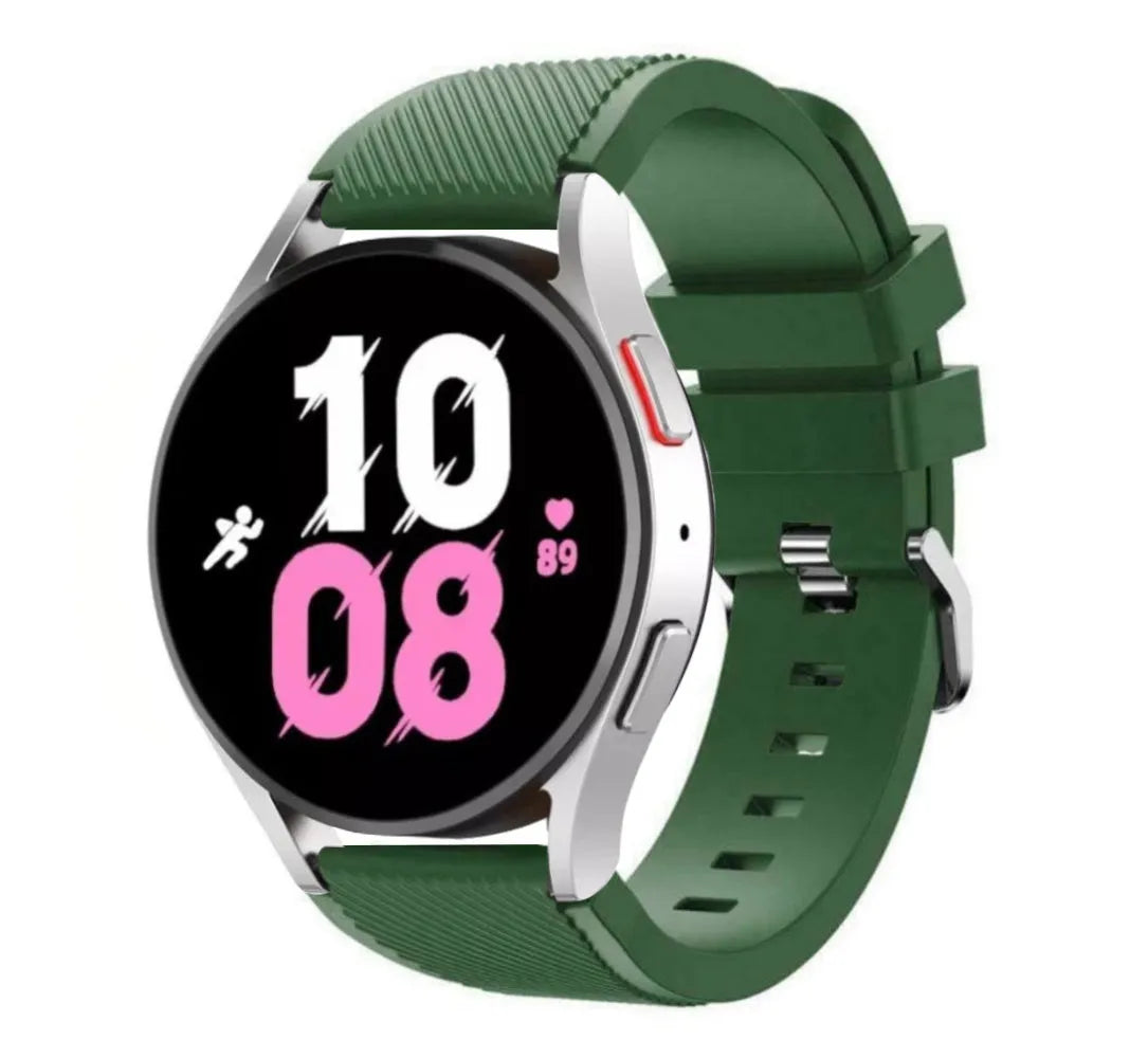 Twill Silicone Strap, army green, on a watch, 3/4 front view