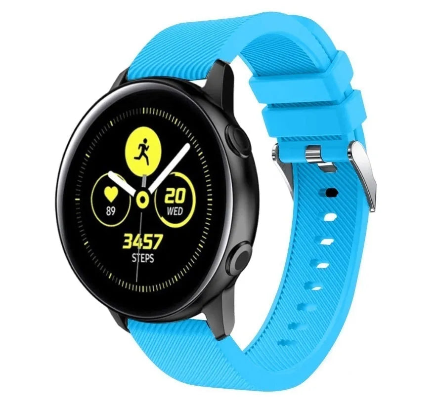 Twill Silicone Strap, light blue, on a watch, 3/4 front view