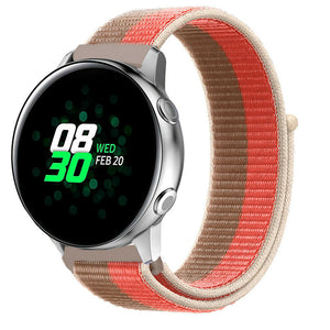 Nylon Strap, pink pomelo, on a watch, 3/4 front view