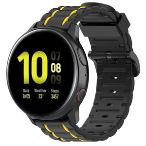 Silicone Strap 'Tough', black/yellow, on a watch, 3/4 front view