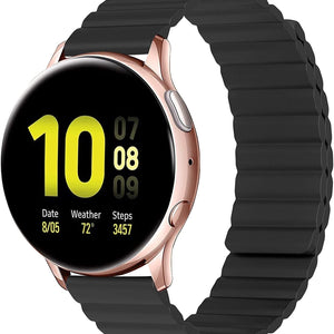 Magnetic Silicone Strap, black, on a watch, 3/4 front view
