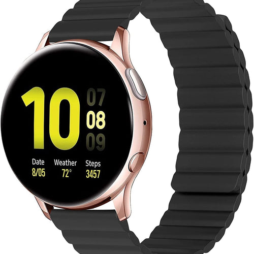 Magnetic Silicone Strap, black, on a watch, 3/4 front view