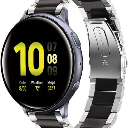 Steel Strap, silver/black, on a watch, 3/4 front view