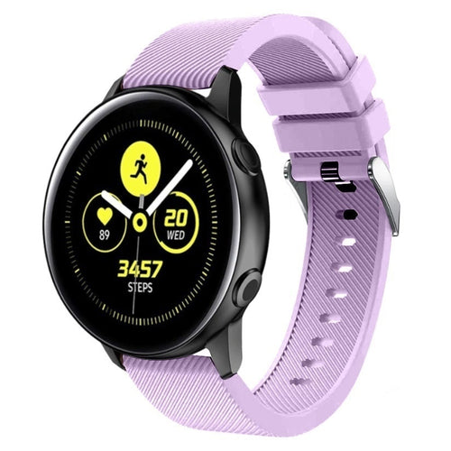 Twill Silicone Strap, lilac, on a watch, 3/4 front view