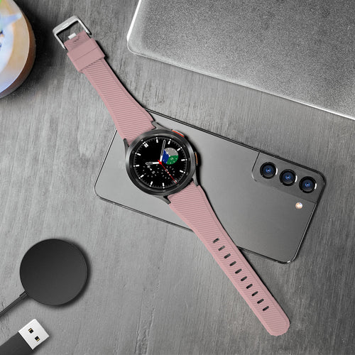 Twill Silicone Strap, pink, on a watch, 3/4 front view