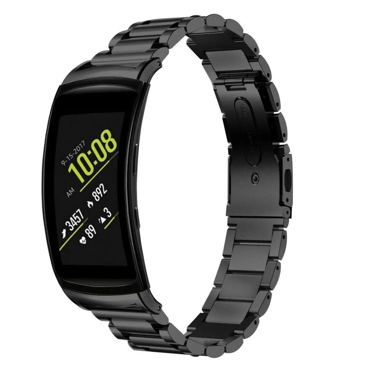 Steel Strap, black, on a watch, 3/4 front view