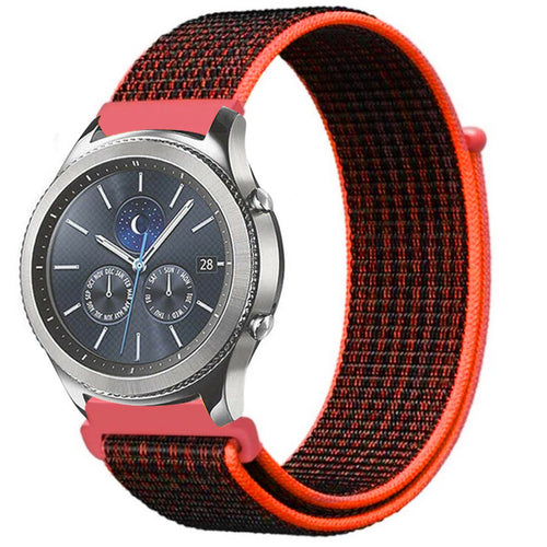 Nylon Strap, black/orange, on a watch, 3/4 front view