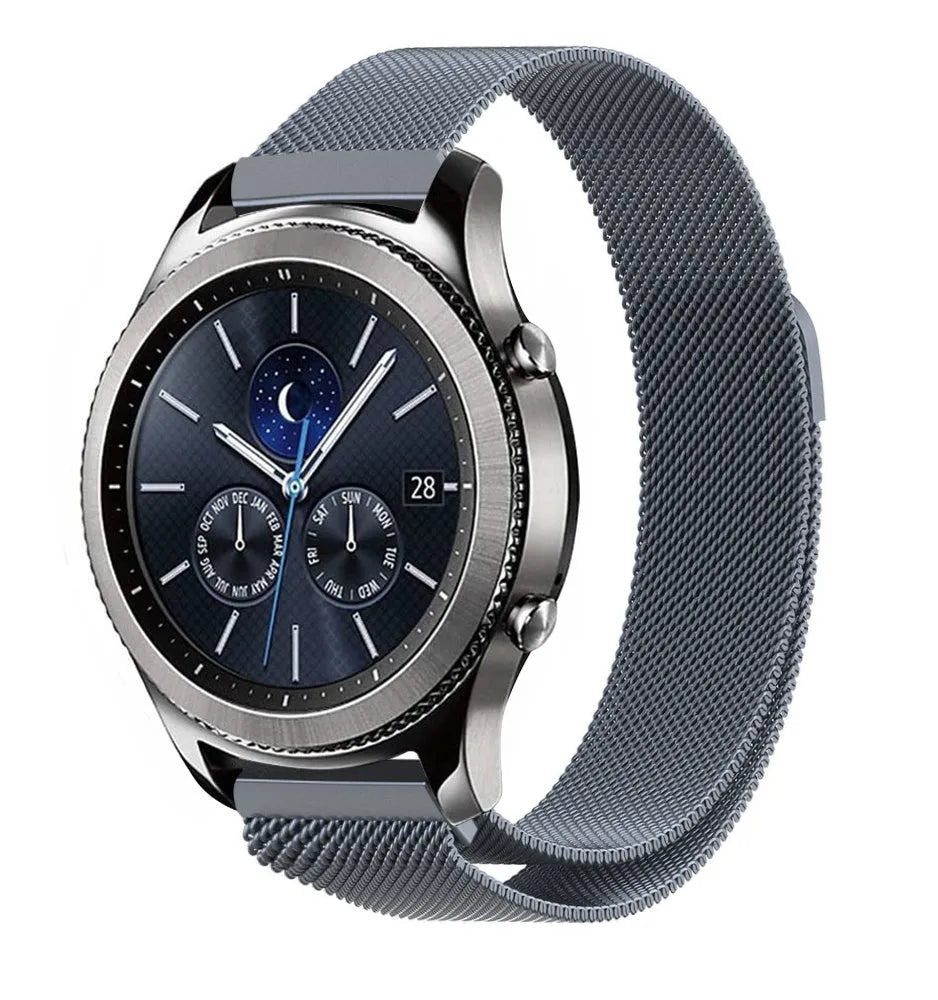 Milanese Strap, space grey, on a watch, 3/4 front view