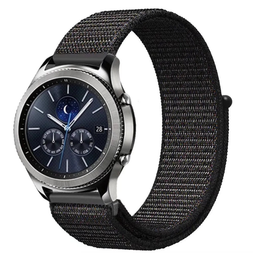 Nylon Strap, black, on a watch, 3/4 front view