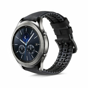 Leather / Silicone Strap, black, on a watch, 3/4 front view