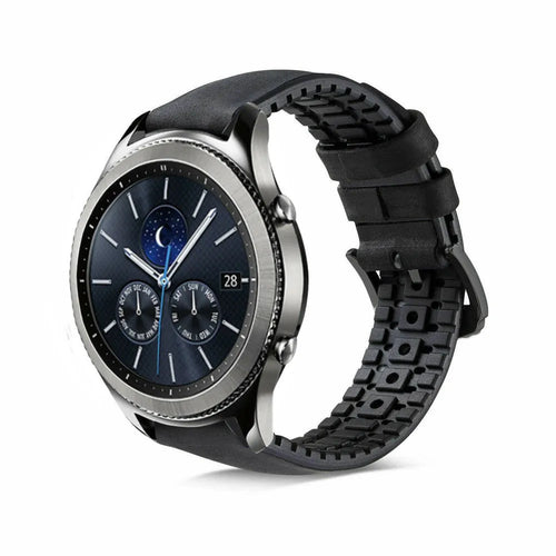 Leather / Silicone Strap, black, on a watch, 3/4 front view