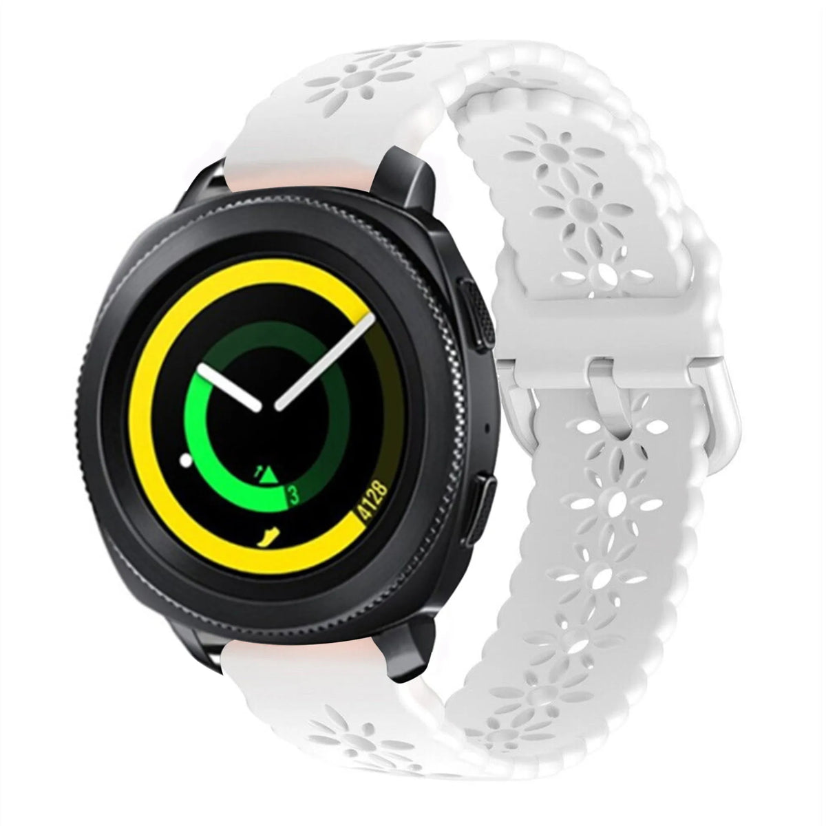Patterned Silicone Strap, white, on a watch, 3/4 front view