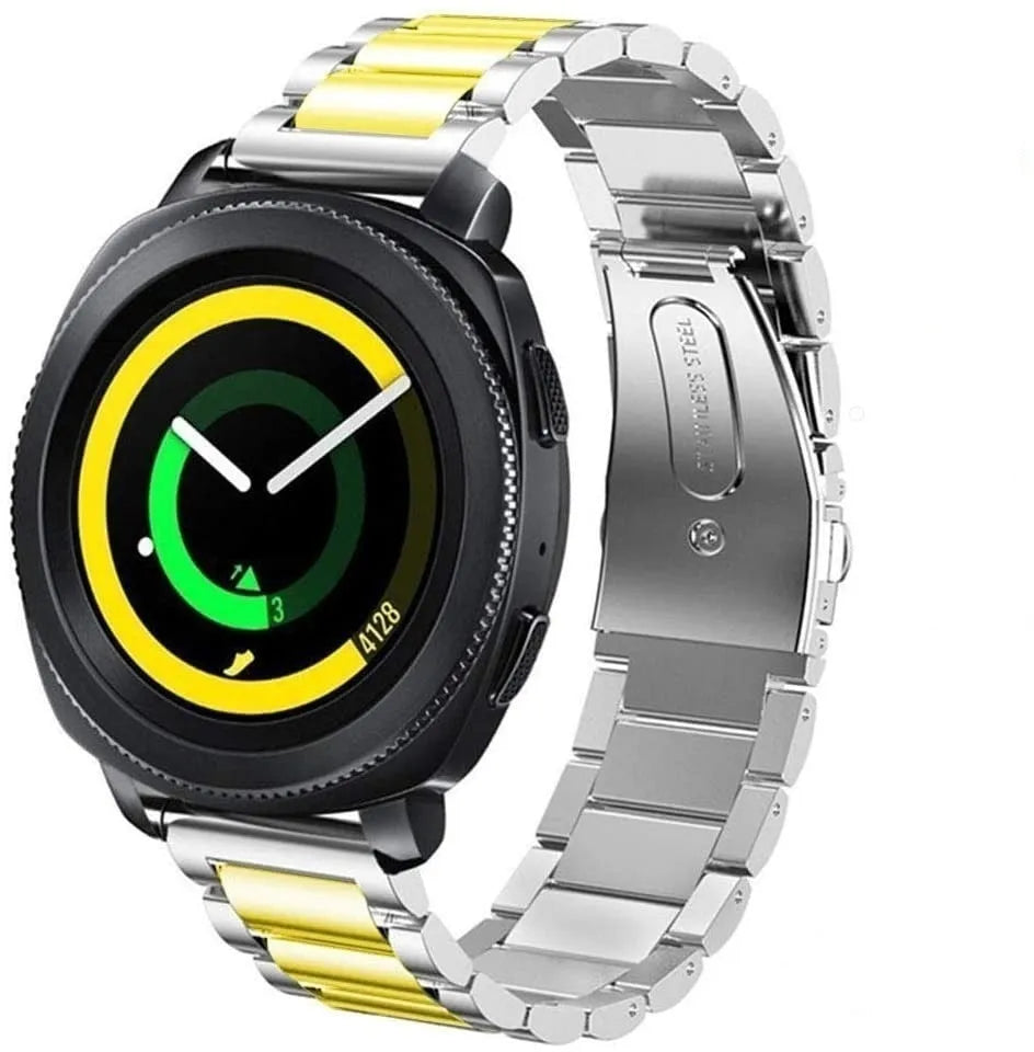 Steel Strap, silver/gold, on a watch, 3/4 front view