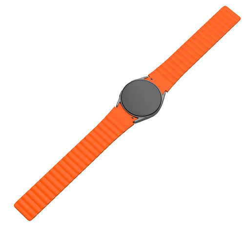 Magnetic Silicone Strap, grey/orange, on a watch, 3/4 front view