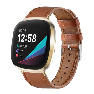 Modern Leather Strap, brown, on a watch, 3/4 front view