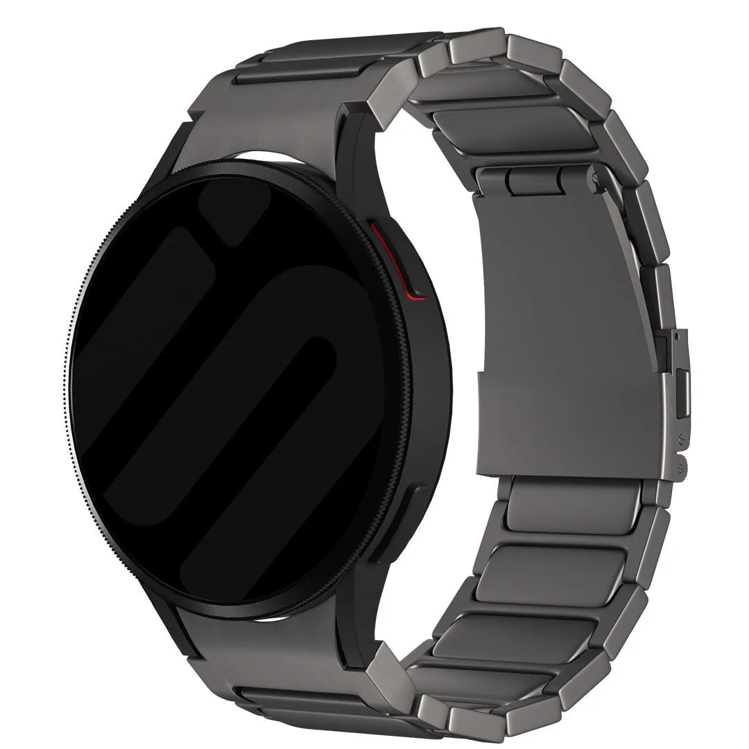 Titanium Strap 'One Push', graphite, on a watch, 3/4 front view
