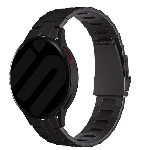 Titanium Strap 'Iron', black, on a watch, 3/4 front view