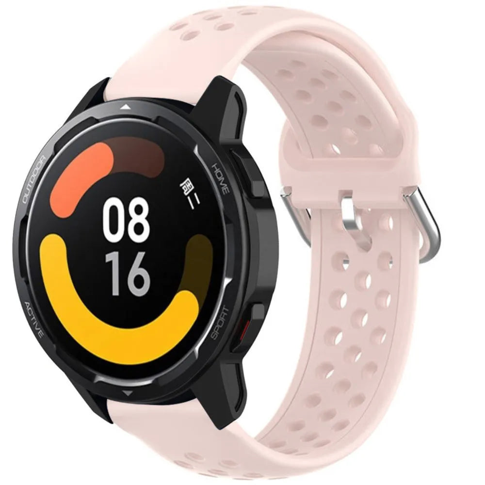 Breathable Silicone Strap, pink, on a watch, 3/4 front view