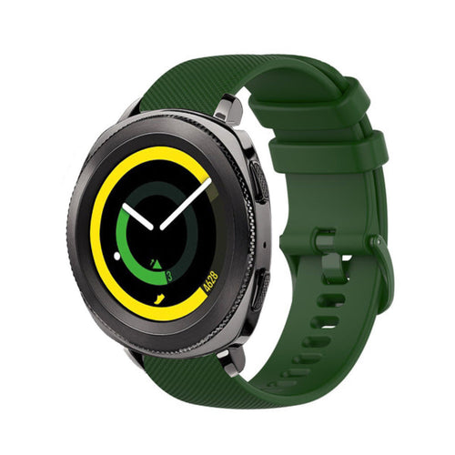 Premium Silicone Strap, army green, on a watch, 3/4 front view