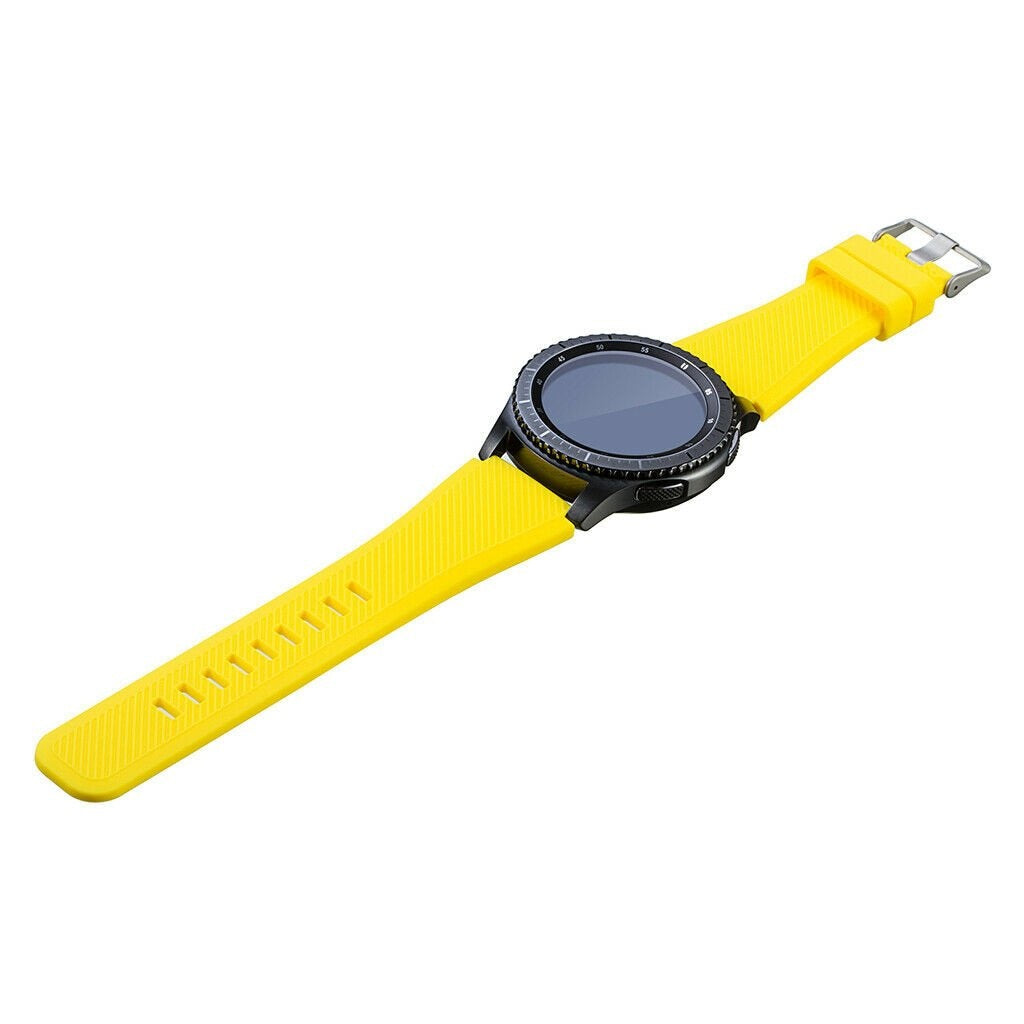 Twill Silicone Strap, yellow, on a watch, 3/4 front view