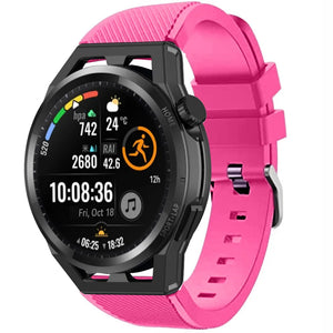 Twill Silicone Strap, bright pink, on a watch, 3/4 front view