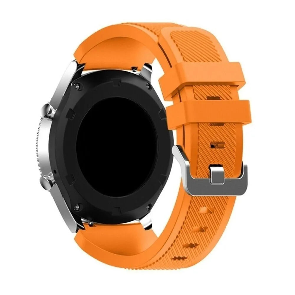 Twill Silicone Strap, orange, on a watch, 3/4 front view